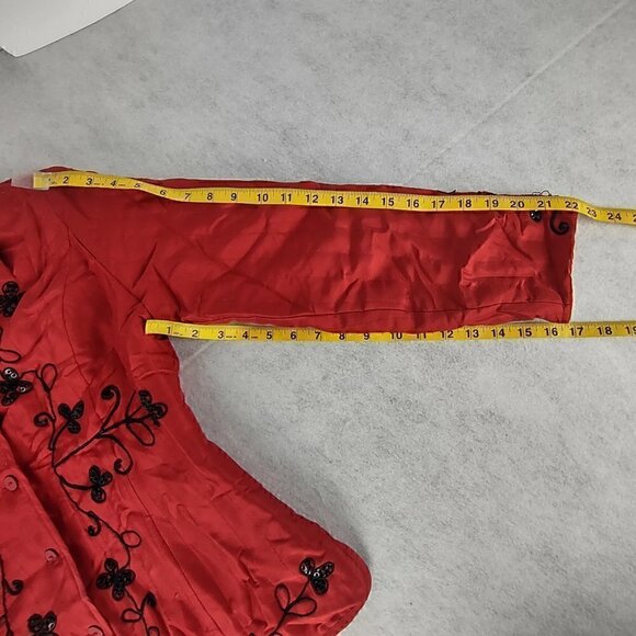 Carole Little Red 100% Lined, Padded, Sequins, Embroidered, Silk Jacket, Size S - Picture 12 of 15